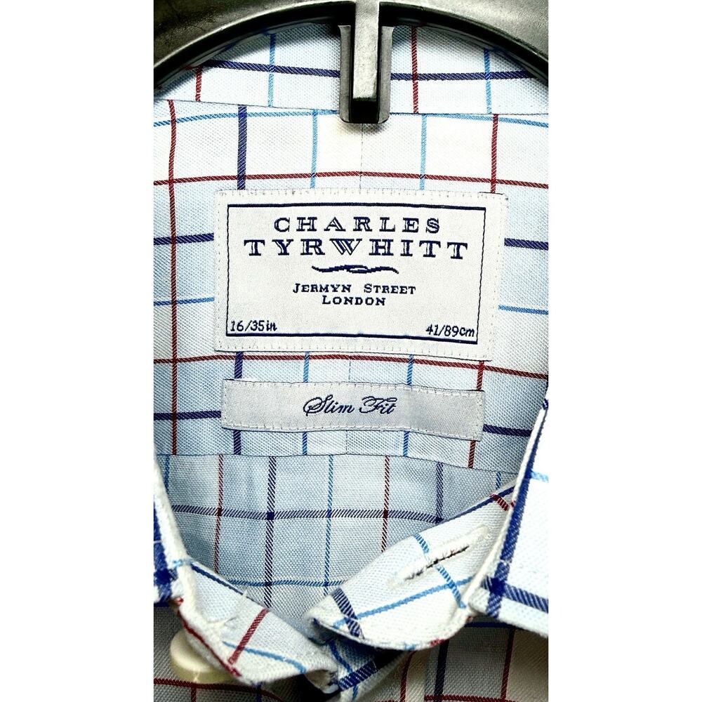 Charles Tyrwhitt Button Up Shirt Men’s 16/35 Slim Fit White Plaid - Picture 3 of 5